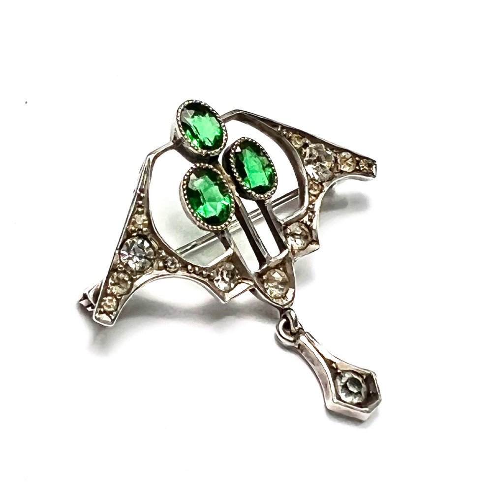 Art Nouveau Jugendstil Emerald Paste Brooch View V
