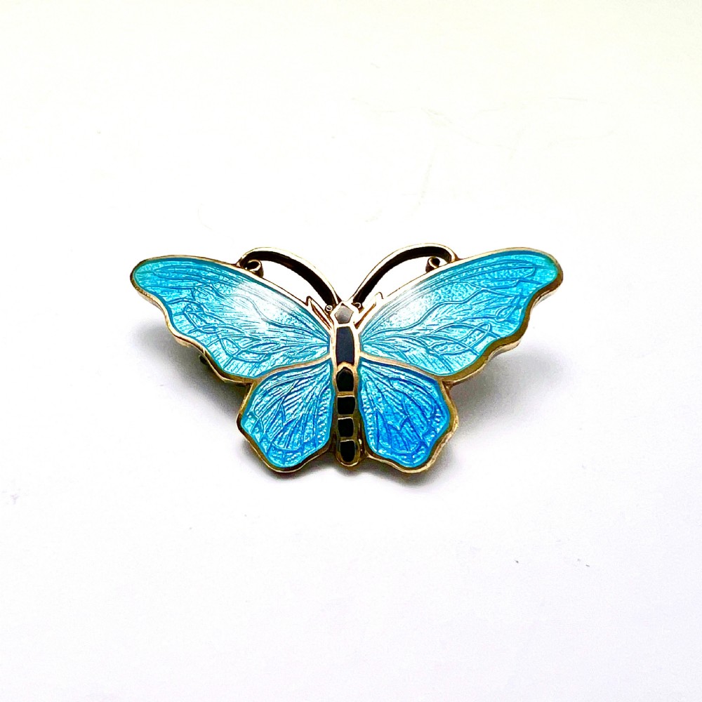 Vintage Silver Swedish Sporrong & Co Turquoise Enamel Butterfly Brooch