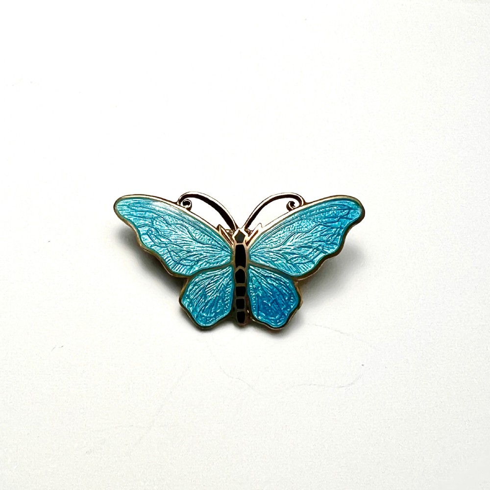 Vintage Silver Swedish Sporrong & Co Turquoise Enamel Butterfly Brooch View II