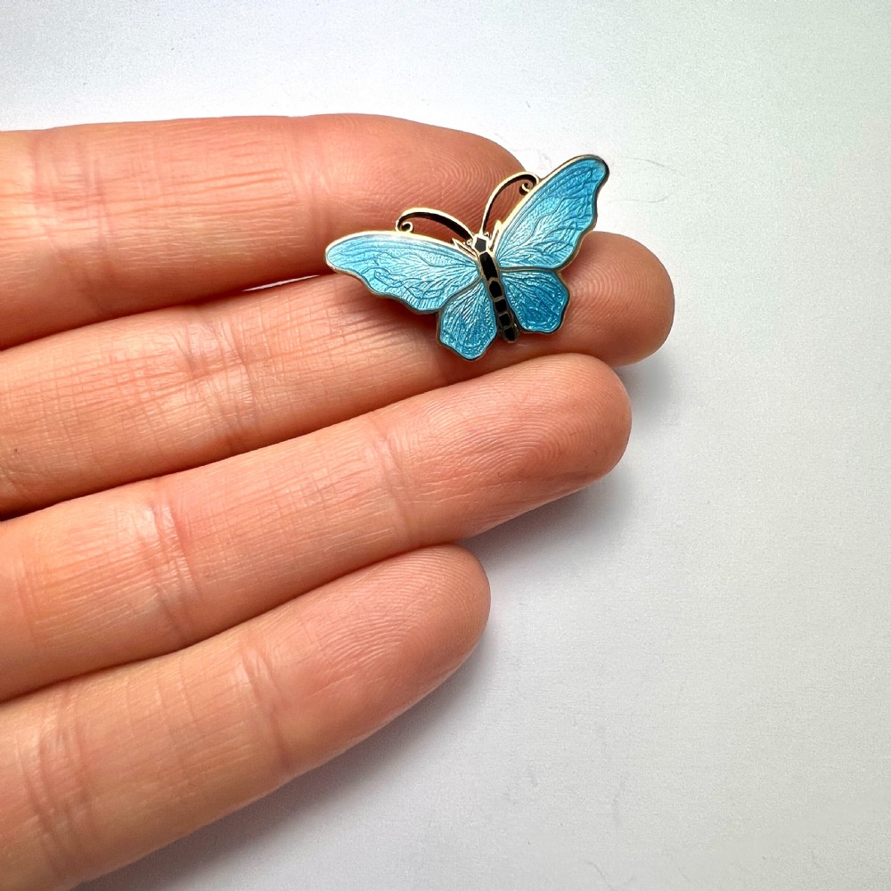 Vintage Silver Swedish Sporrong & Co Turquoise Enamel Butterfly Brooch View IV
