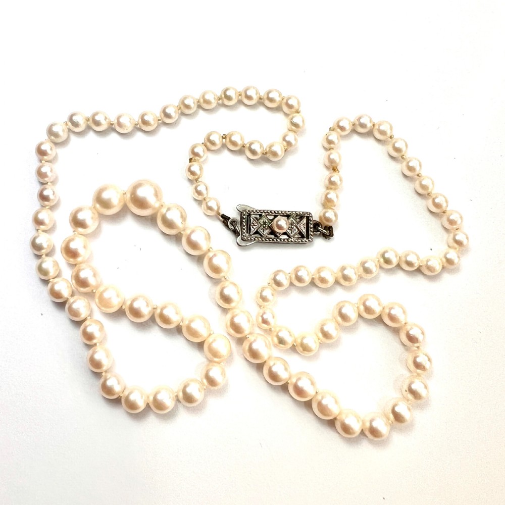 Vintage Mikimoto Japanese Akoya Cultured Pearl Necklace with Silver Clasp