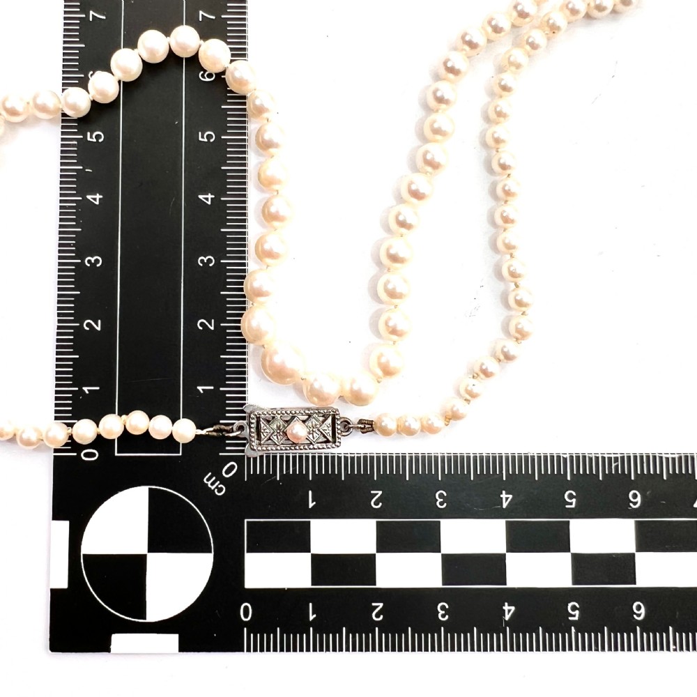 Vintage Mikimoto Japanese Akoya Cultured Pearl Necklace with Silver Clasp View II