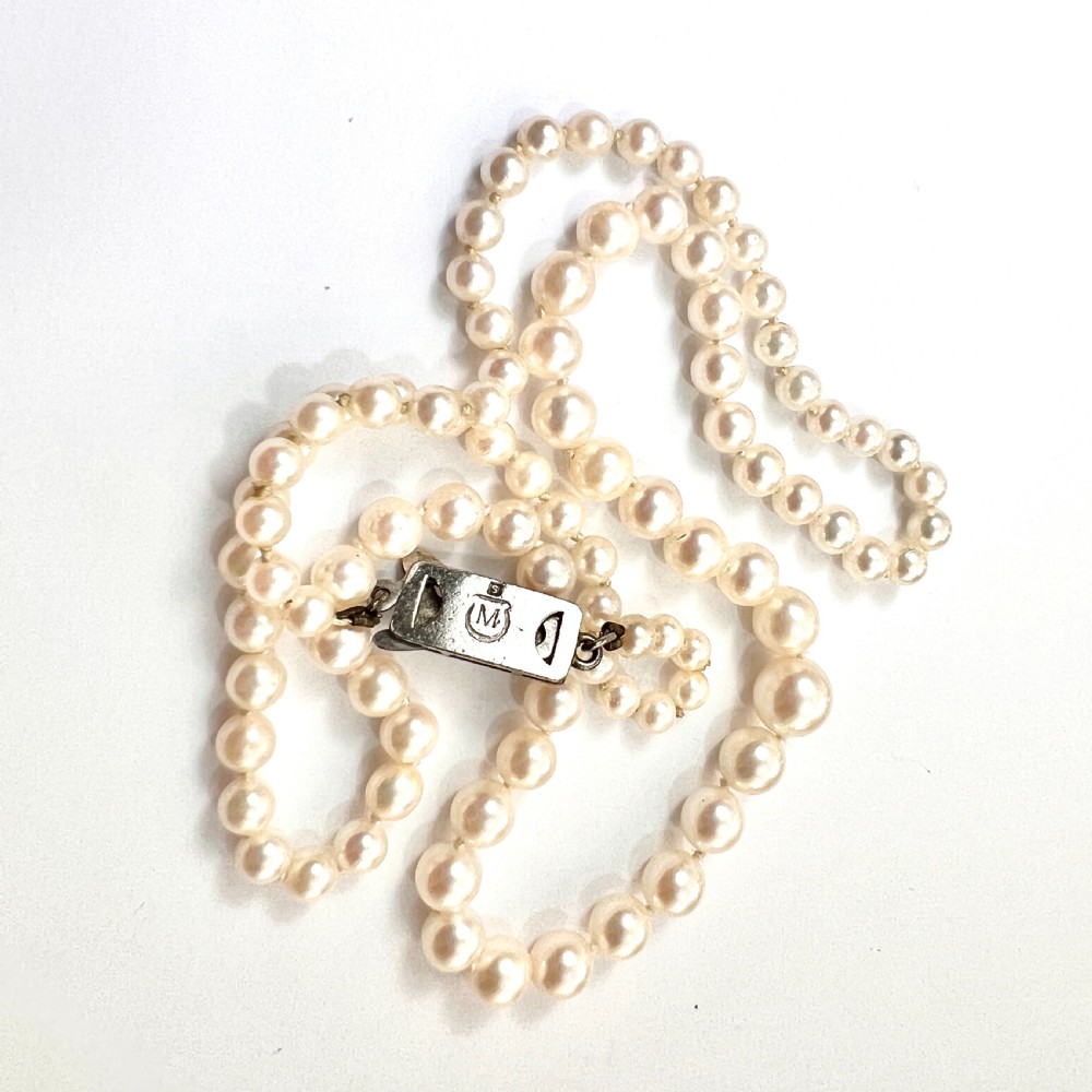 Vintage Mikimoto Japanese Akoya Cultured Pearl Necklace with Silver Clasp View III