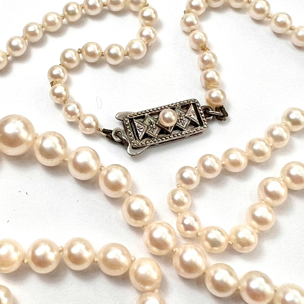 Vintage Mikimoto Japanese Akoya Cultured Pearl Necklace with Silver Clasp View IV