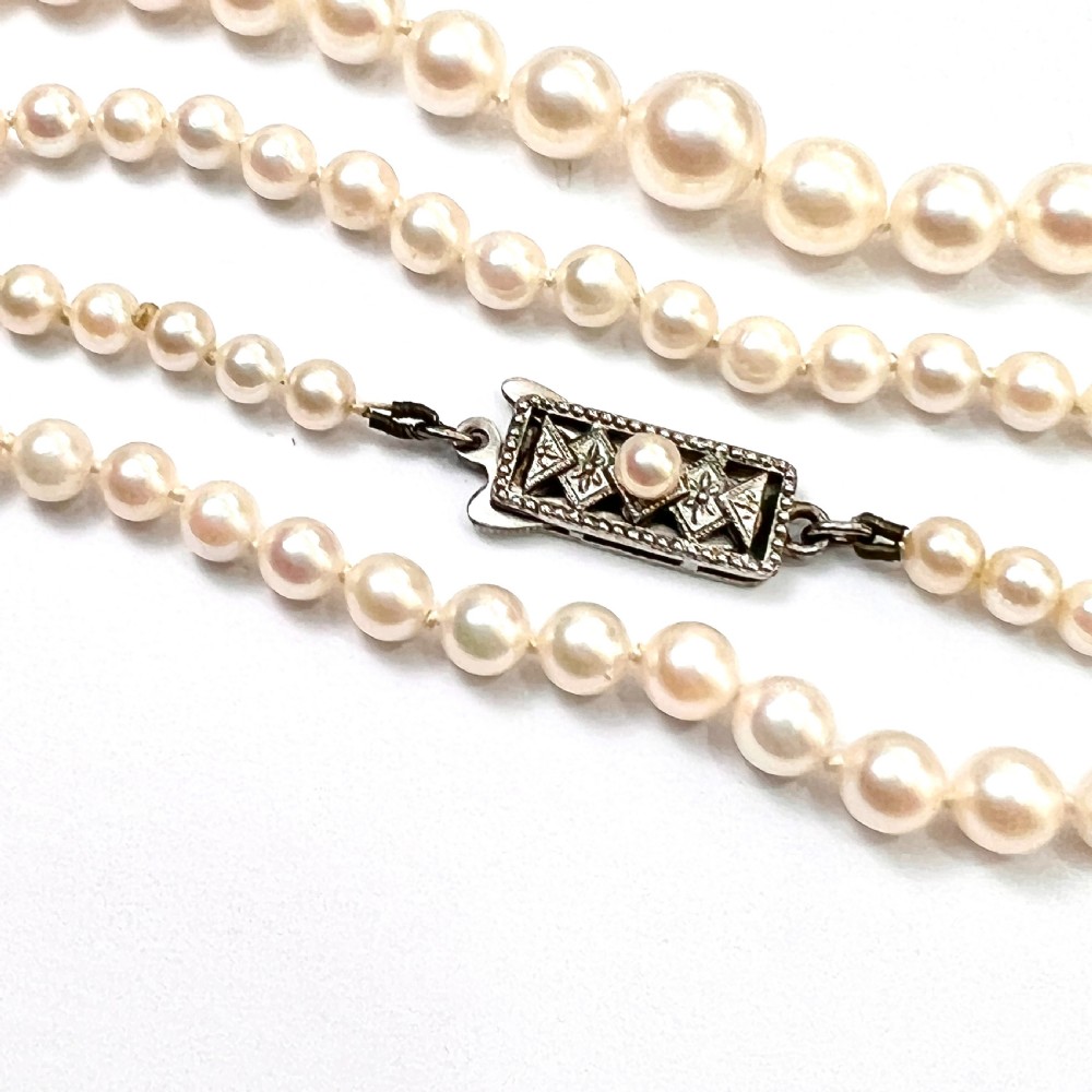 Vintage Mikimoto Japanese Akoya Cultured Pearl Necklace with Silver Clasp View V