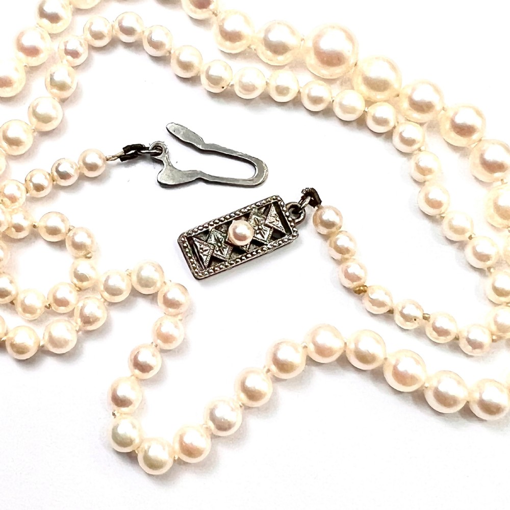 Vintage Mikimoto Japanese Akoya Cultured Pearl Necklace with Silver Clasp View VI
