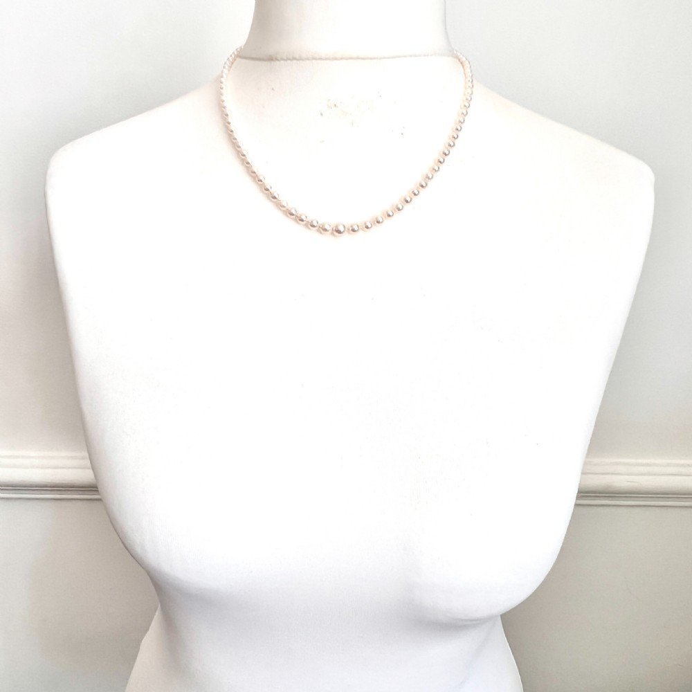 Vintage Mikimoto Japanese Akoya Cultured Pearl Necklace with Silver Clasp View VII