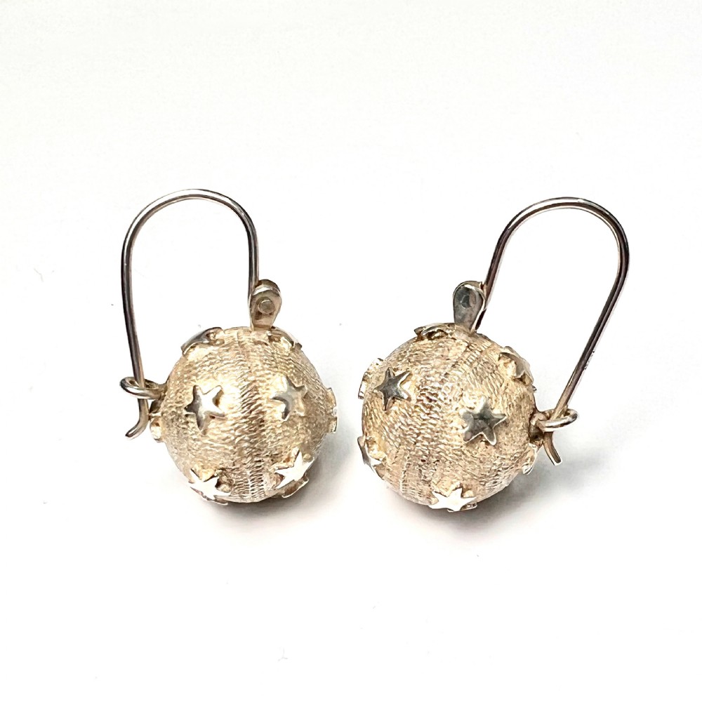 Victorian Silver Star Sphere Earrings View II