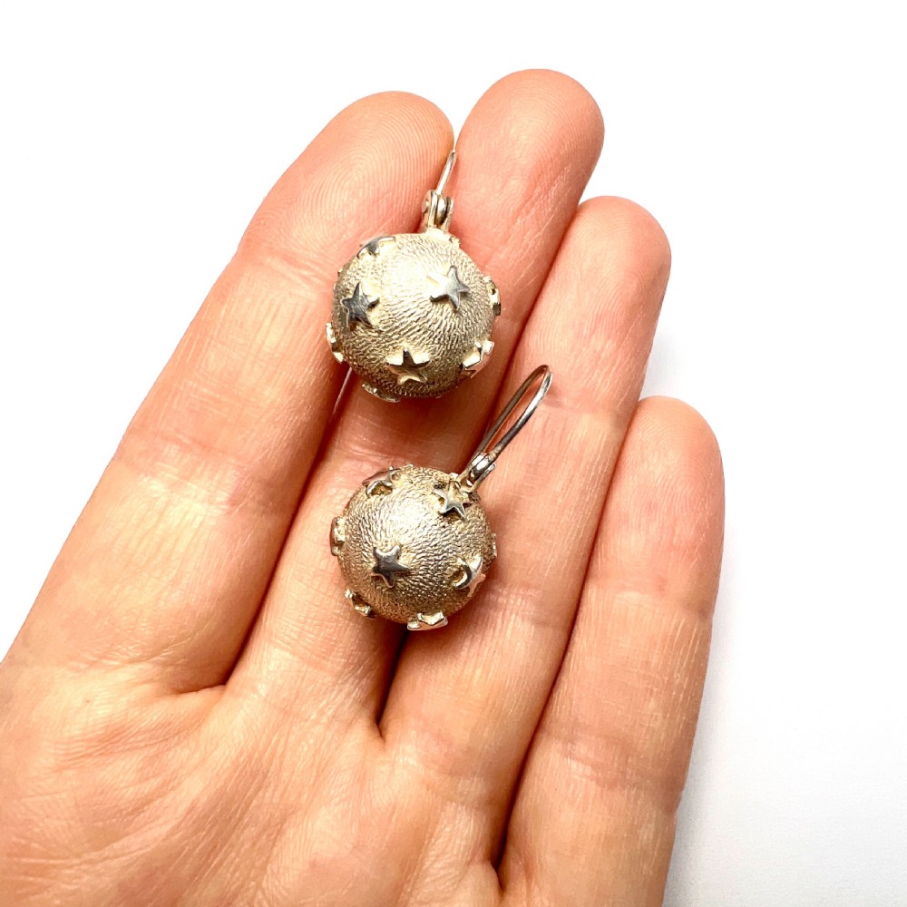 Victorian Silver Star Sphere Earrings View III