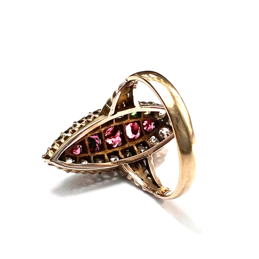 Victorian 18CT Gold Ruby and Diamond Marquise Ring in Antique Box View II