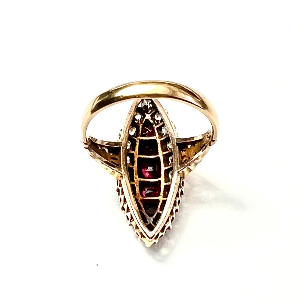 Victorian 18CT Gold Ruby and Diamond Marquise Ring in Antique Box View XI