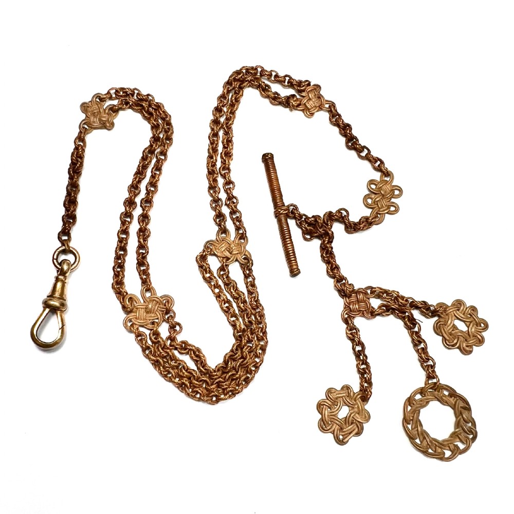 Rare Antique Straw Work Pocket Watch Chain with Dog Clip
