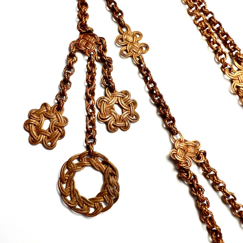 Rare Antique Straw Work Pocket Watch Chain with Dog Clip View V