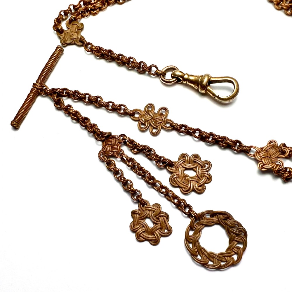 Rare Antique Straw Work Pocket Watch Chain with Dog Clip View VII