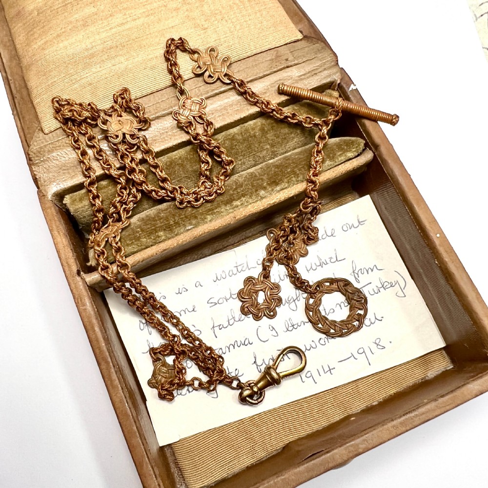 Rare Antique Straw Work Pocket Watch Chain with Dog Clip View VIII