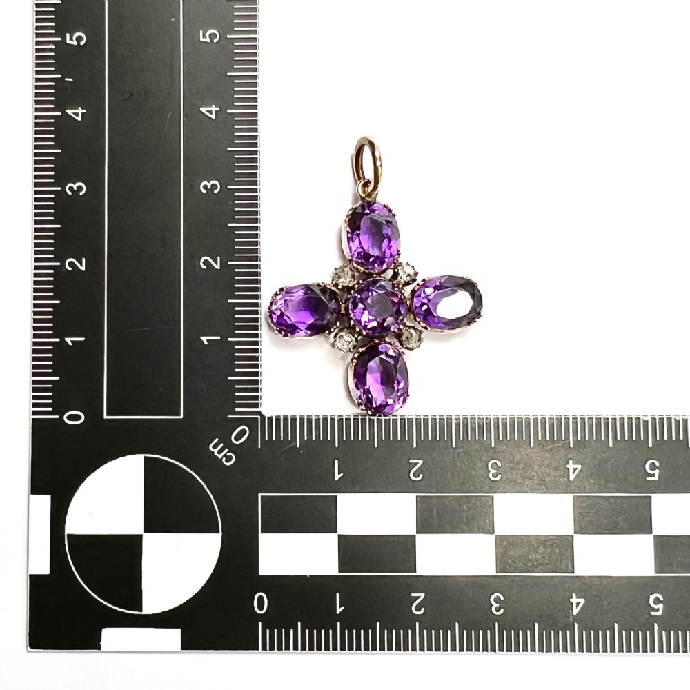 Victorian Amethyst and Diamond Square Cross Pendant on 9CT Gold Chain Necklace View II