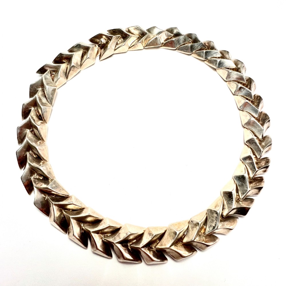 Vintage Enrique Ledesma Silver Chevron Collar Necklace 
