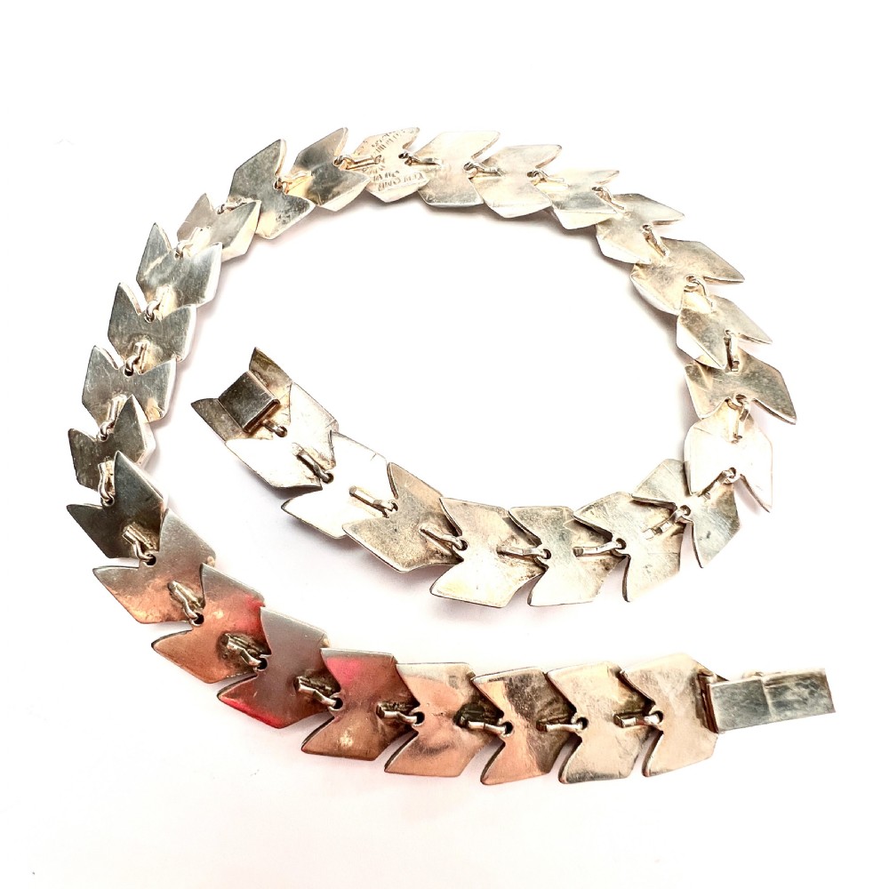 Vintage Enrique Ledesma Silver Chevron Collar Necklace  View V