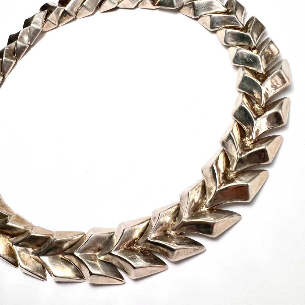 Vintage Enrique Ledesma Silver Chevron Collar Necklace  View VI
