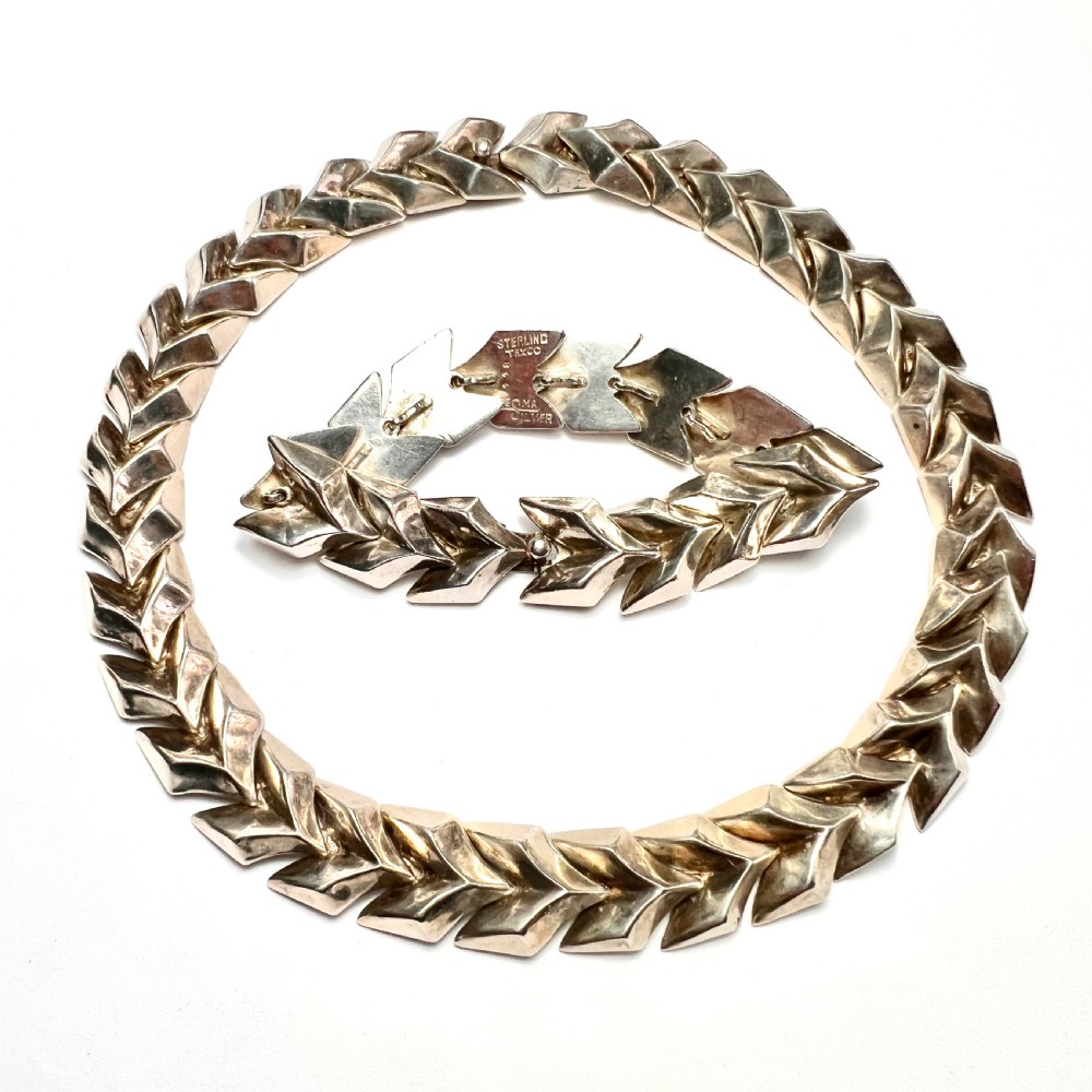 Vintage Enrique Ledesma Silver Chevron Collar Necklace  View X