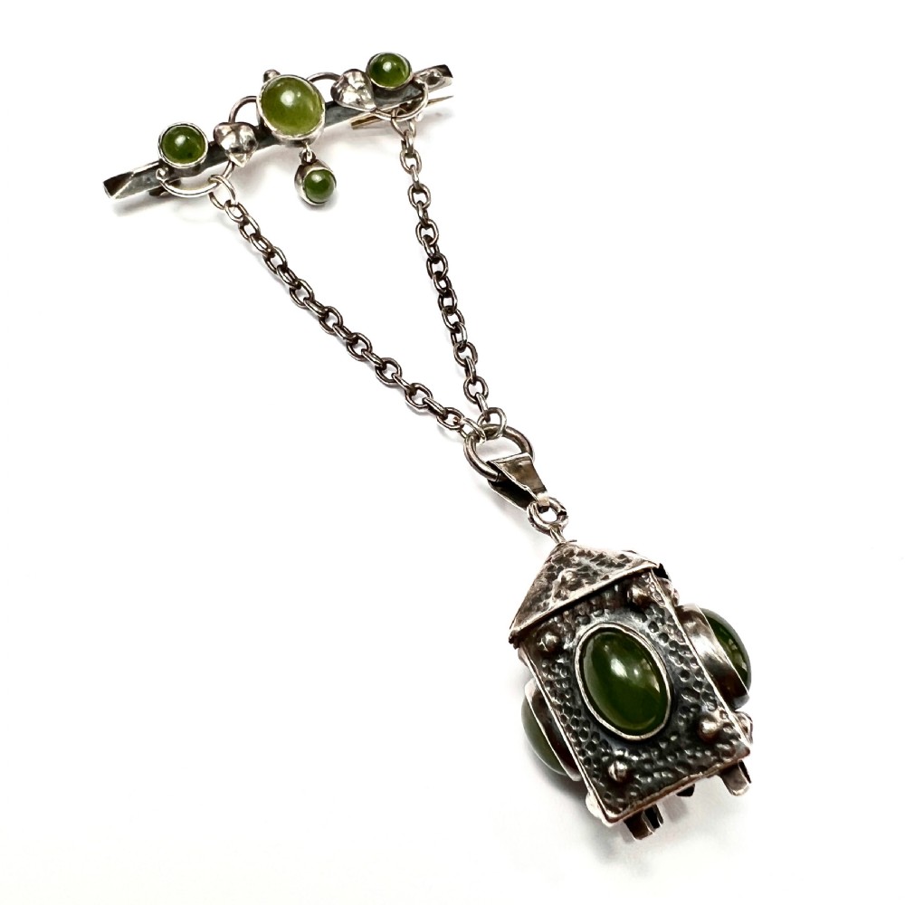 Arts and Crafts Art Nouveau Silver Lantern Charm Brooch