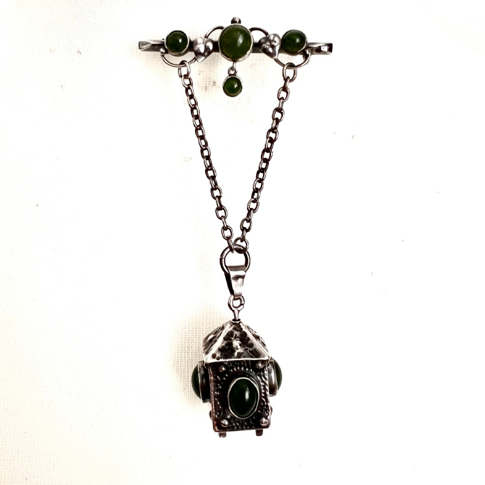Arts and Crafts Art Nouveau Silver Lantern Charm Brooch View III