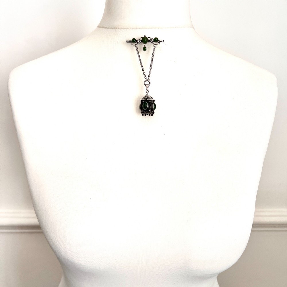 Arts and Crafts Art Nouveau Silver Lantern Charm Brooch View IV