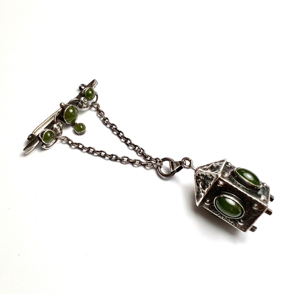 Arts and Crafts Art Nouveau Silver Lantern Charm Brooch View V