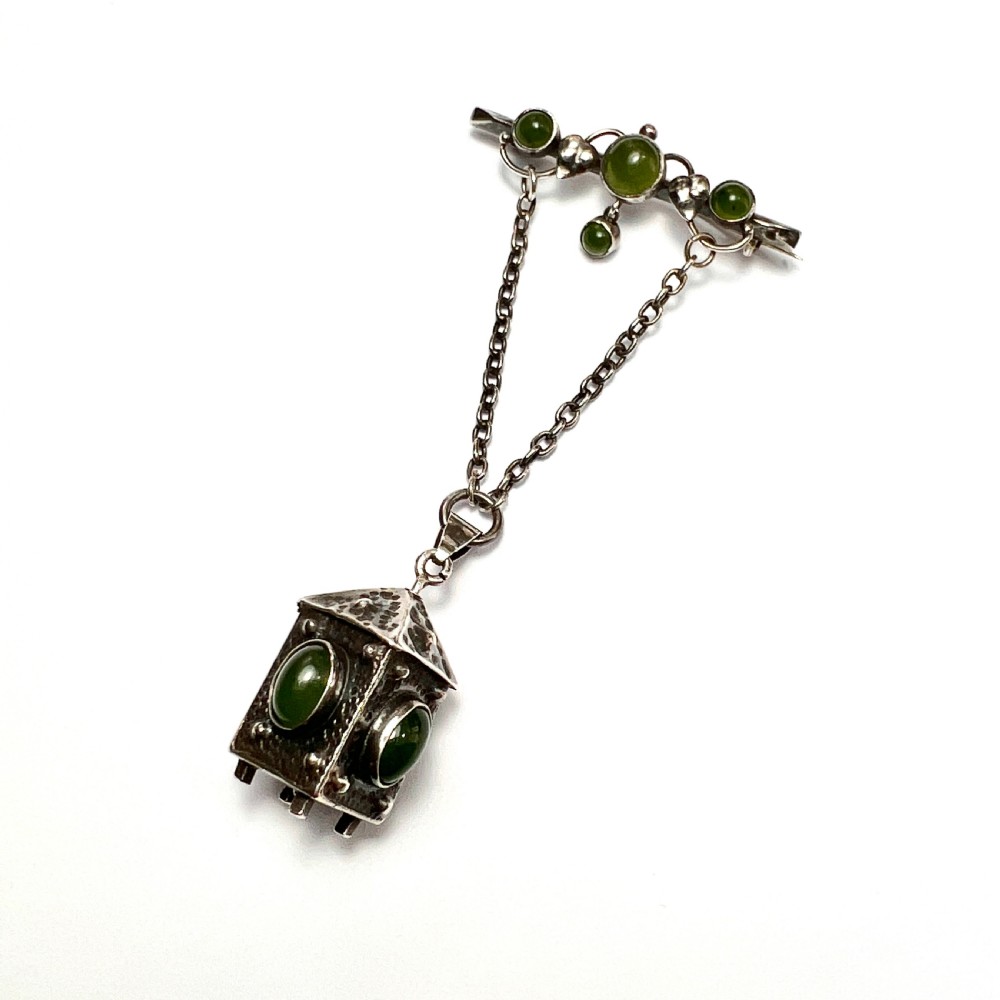 Arts and Crafts Art Nouveau Silver Lantern Charm Brooch View VIII