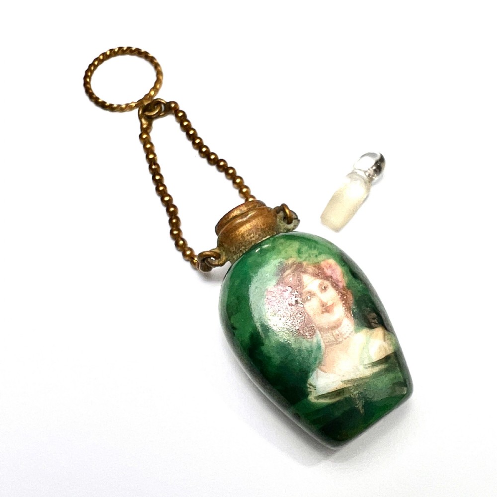 Antique Chatelaine Porcelain Perfume Bottle on Chain View II
