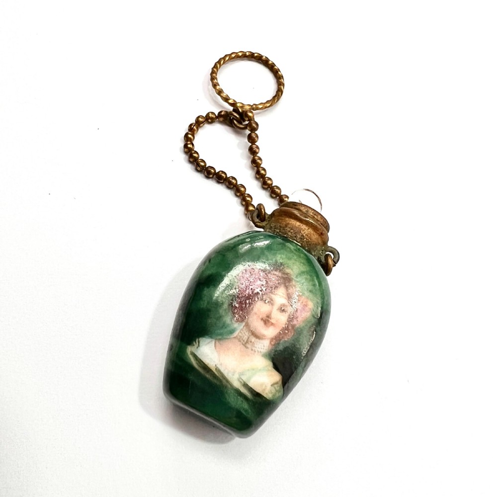 Antique Chatelaine Porcelain Perfume Bottle on Chain View IV