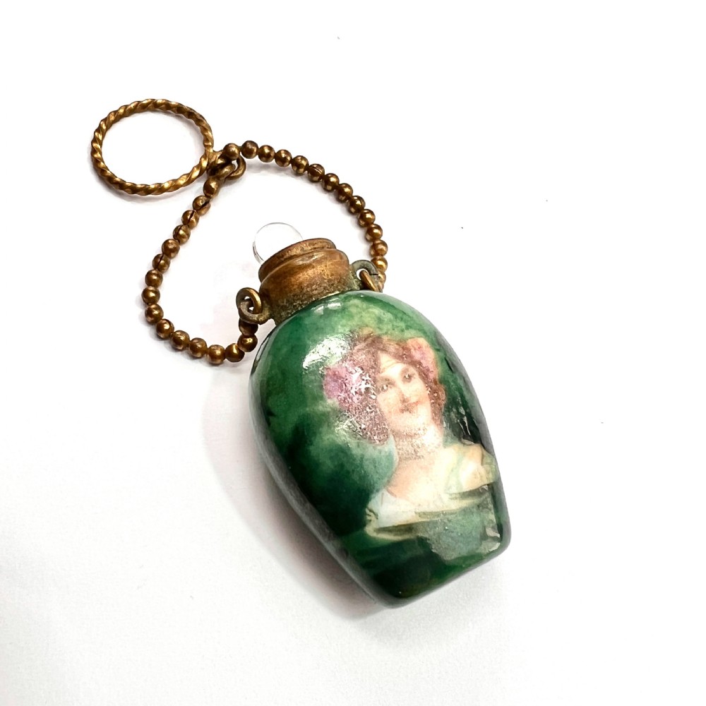 Antique Chatelaine Porcelain Perfume Bottle on Chain View V