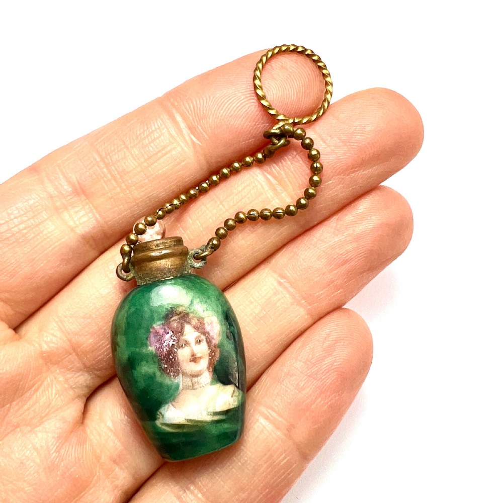 Antique Chatelaine Porcelain Perfume Bottle on Chain View VII