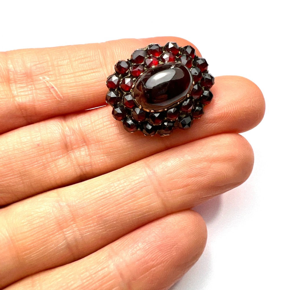 Victorian Garnet Carbuncle Cluster Brooch  View V