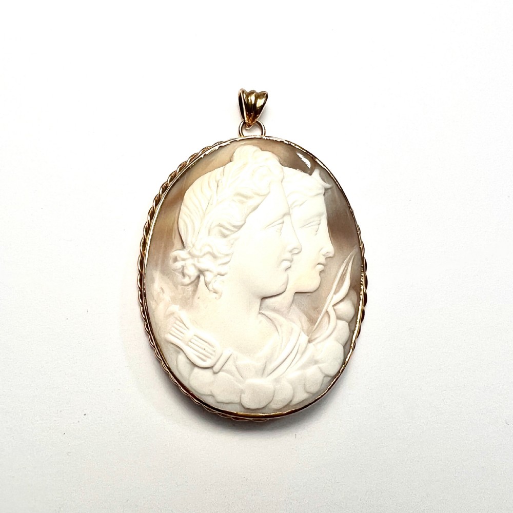 Large Victorian Diana/Apollo Twins 9CT Gold Cameo Pendant View II