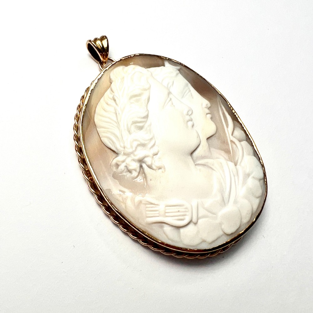 Large Victorian Diana/Apollo Twins 9CT Gold Cameo Pendant View III