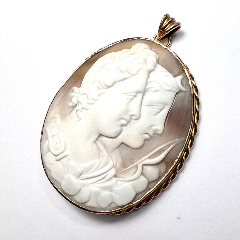 Large Victorian Diana/Apollo Twins 9CT Gold Cameo Pendant View IV