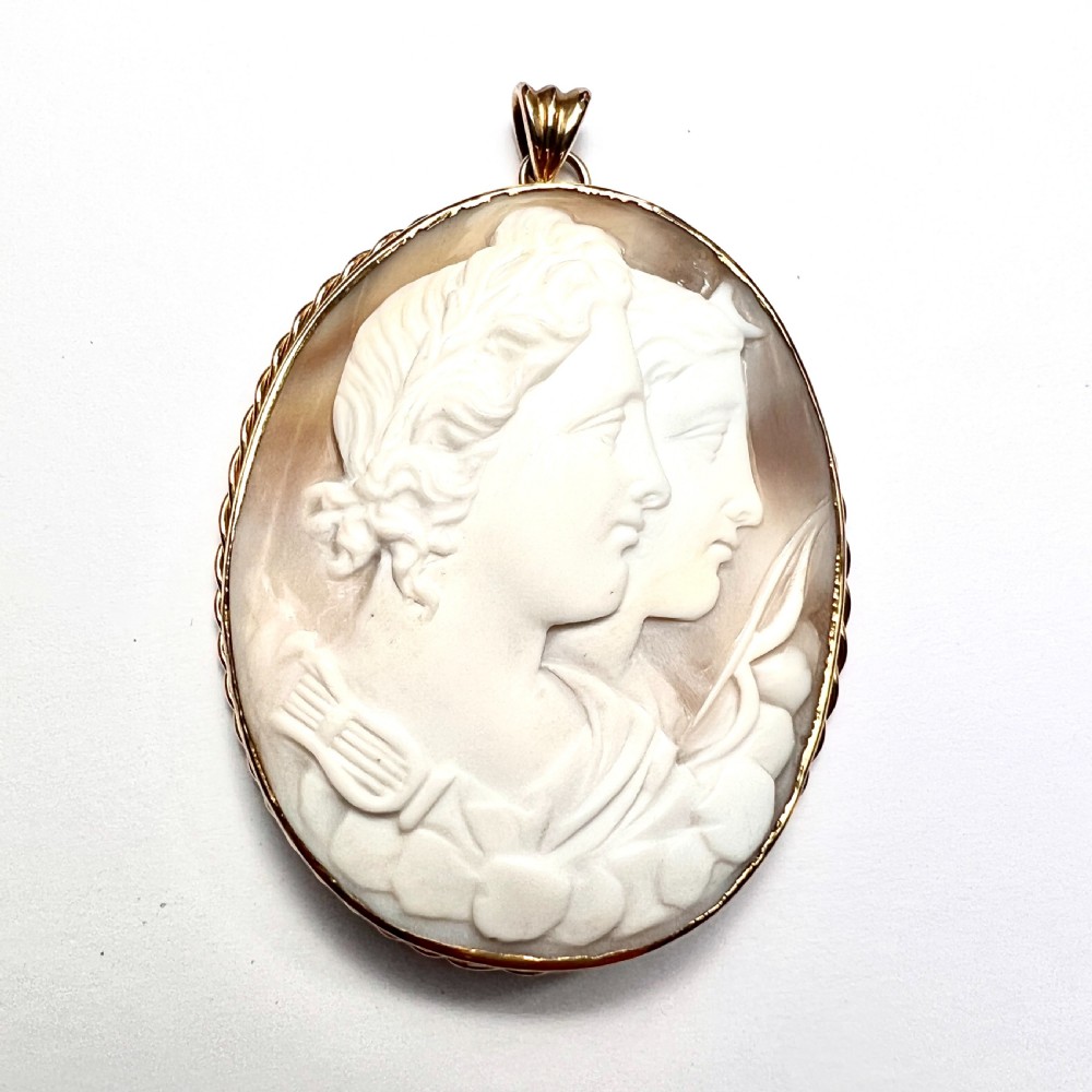 Large Victorian Diana/Apollo Twins 9CT Gold Cameo Pendant View V