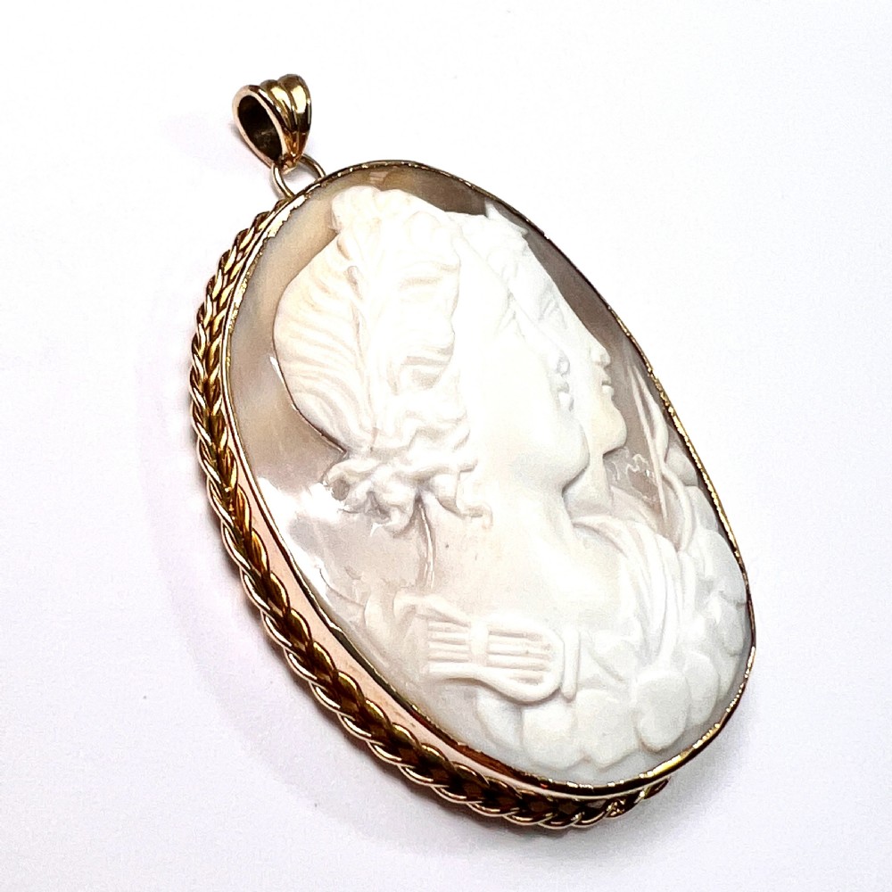 Large Victorian Diana/Apollo Twins 9CT Gold Cameo Pendant View VIII