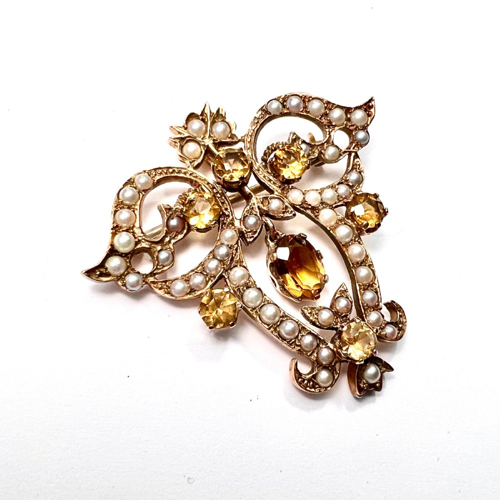 Edwardian 9CT Gold Citrine Pearl Lavalier Pendant/Brooch View II