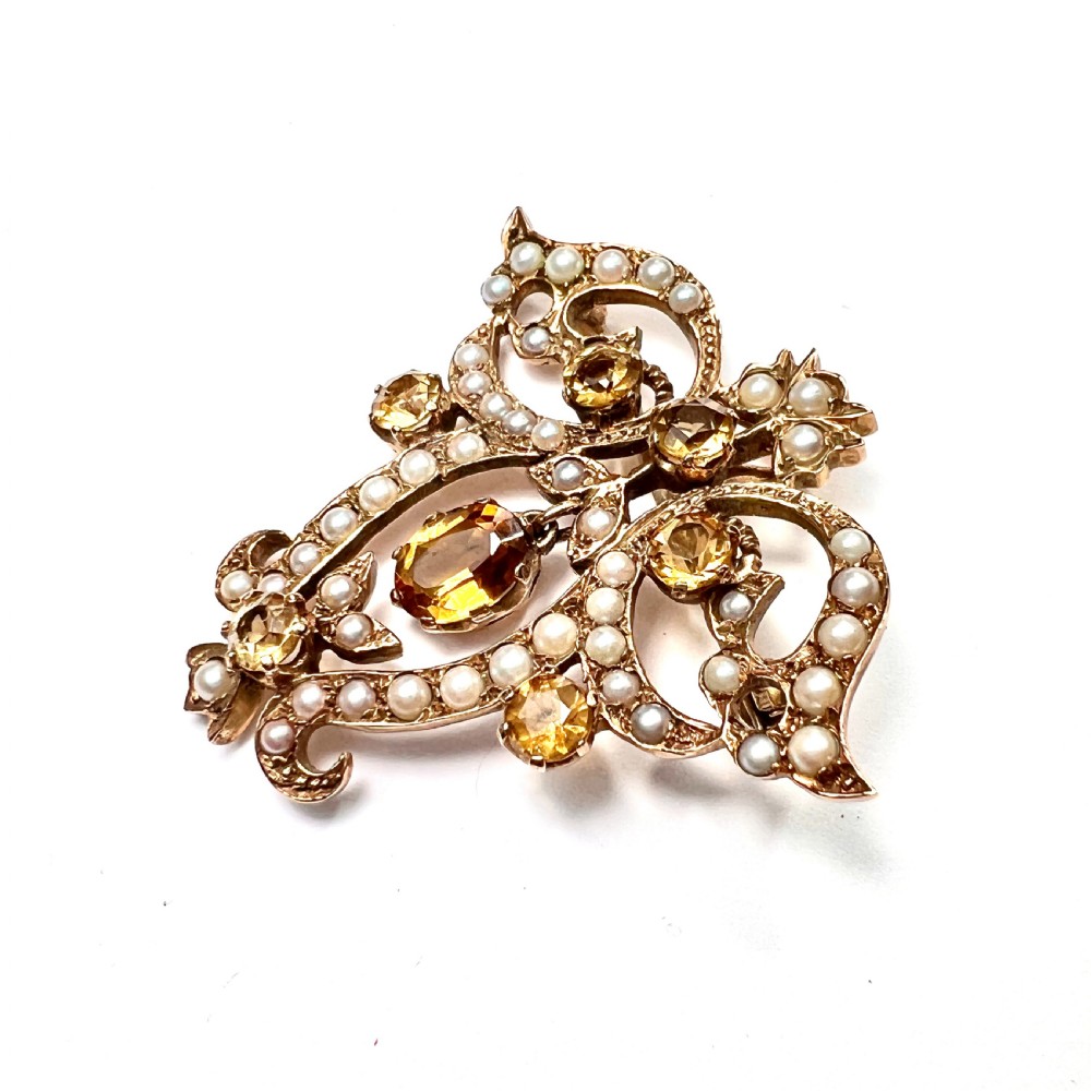 Edwardian 9CT Gold Citrine Pearl Lavalier Pendant/Brooch View III