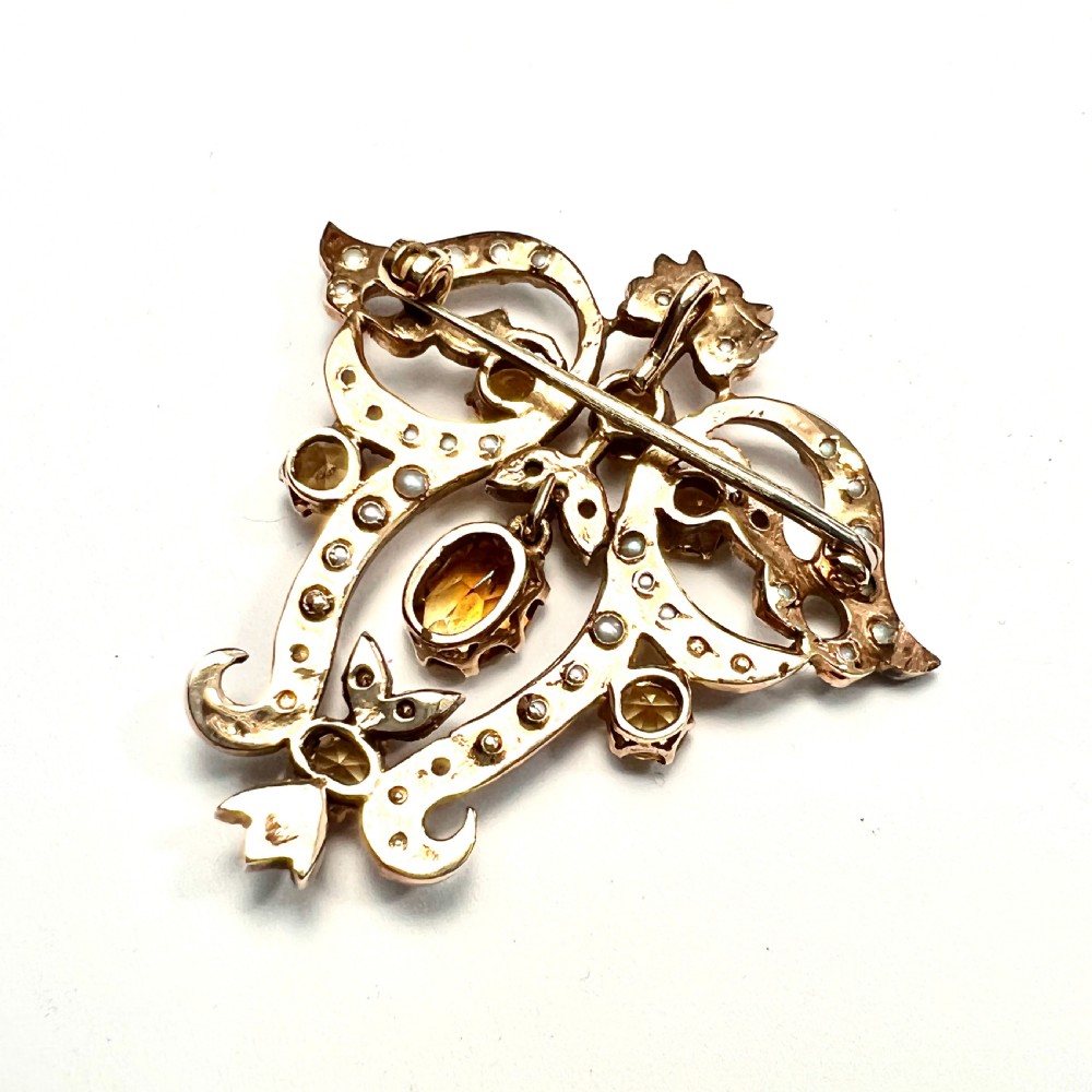Edwardian 9CT Gold Citrine Pearl Lavalier Pendant/Brooch View IV