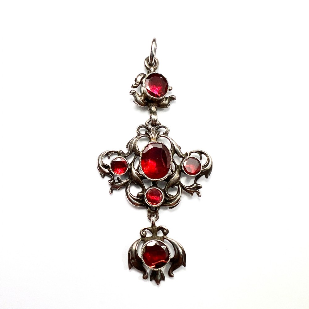 Antique Austro-Hungarian Foiled Garnet Silver Pendant