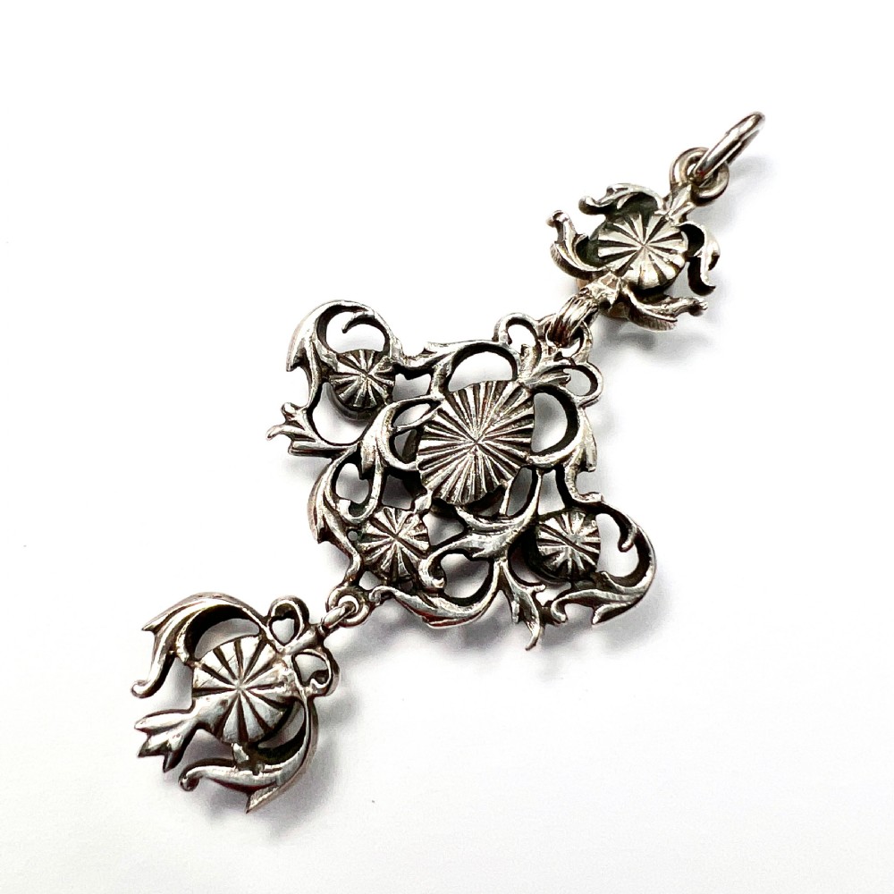 Antique Austro-Hungarian Foiled Garnet Silver Pendant View II