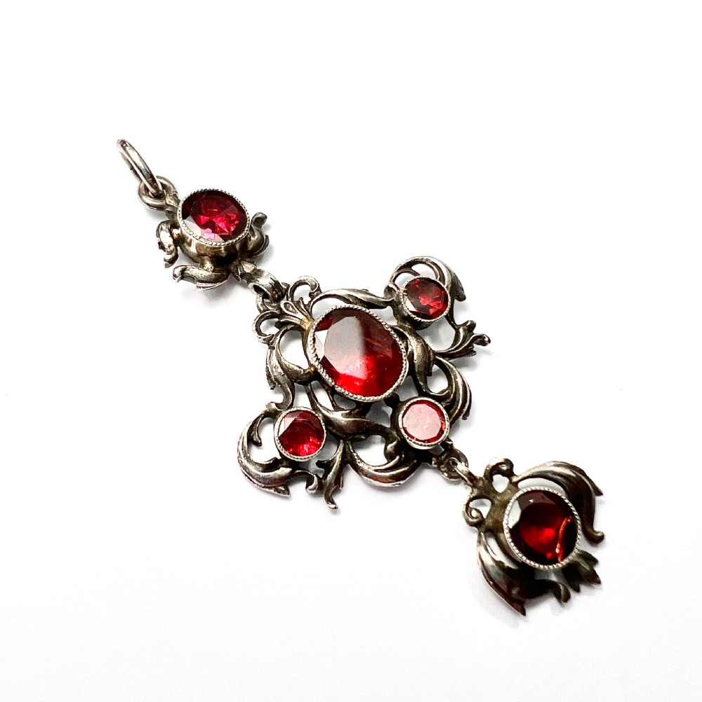 Antique Austro-Hungarian Foiled Garnet Silver Pendant View III