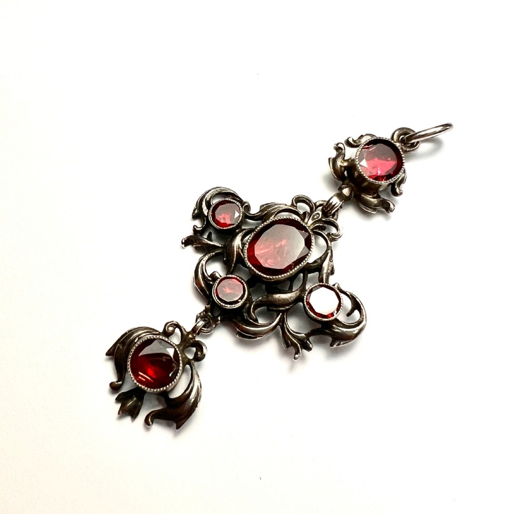 Antique Austro-Hungarian Foiled Garnet Silver Pendant View IV