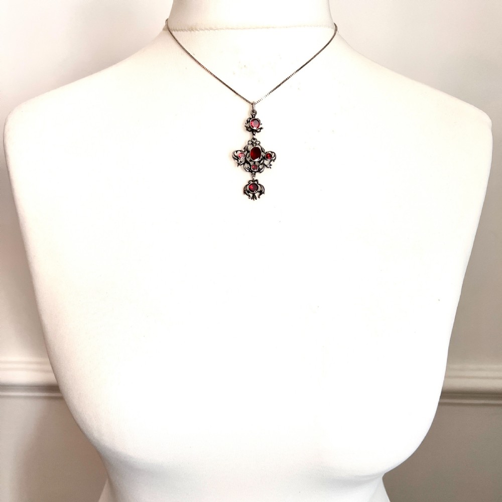 Antique Austro-Hungarian Foiled Garnet Silver Pendant View V