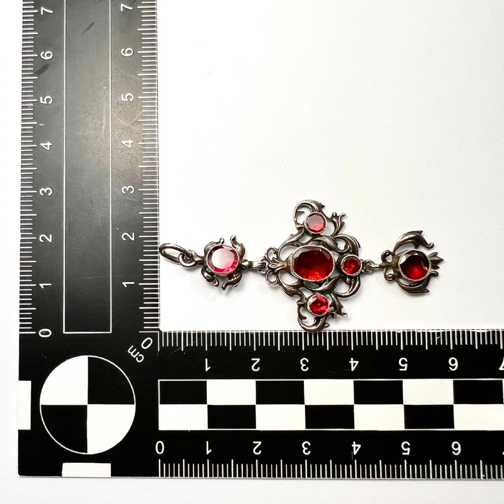 Antique Austro-Hungarian Foiled Garnet Silver Pendant View VI