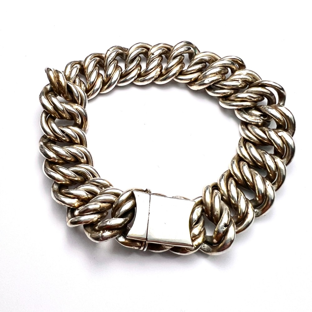 Heavy Victorian Double Curb Link Silver Bracelet  View III