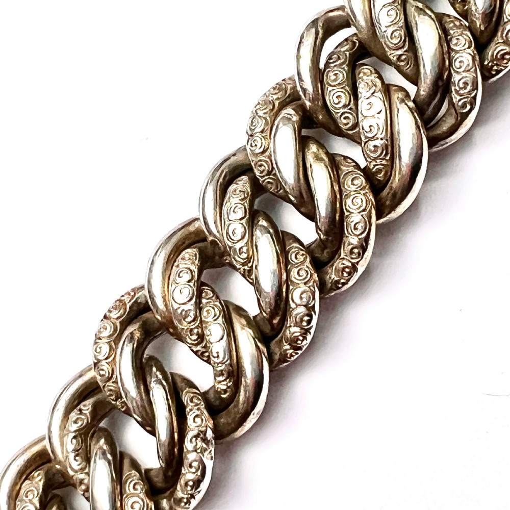 Heavy Victorian Double Curb Link Silver Bracelet  View VI